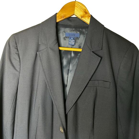 J Crew Blazer Size 10 Wool Navy Pinstripe Career Collegiate Academia Preppy - Picture 2 of 8